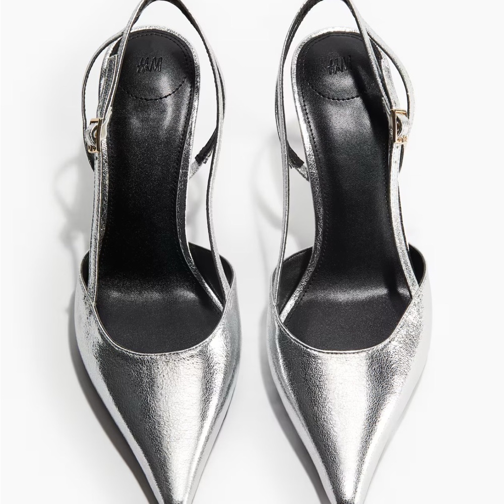 H&M Silver Pointed Slingback Pumps